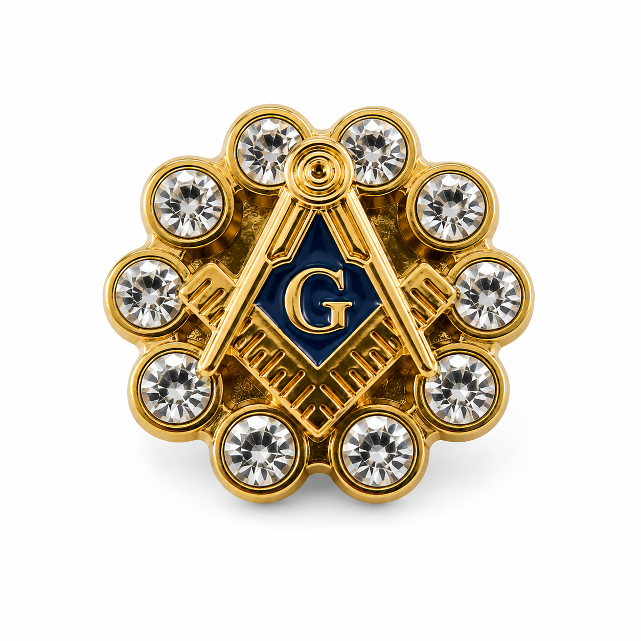 Pins Maçonnique Orné – Équerre & Compas Cristal